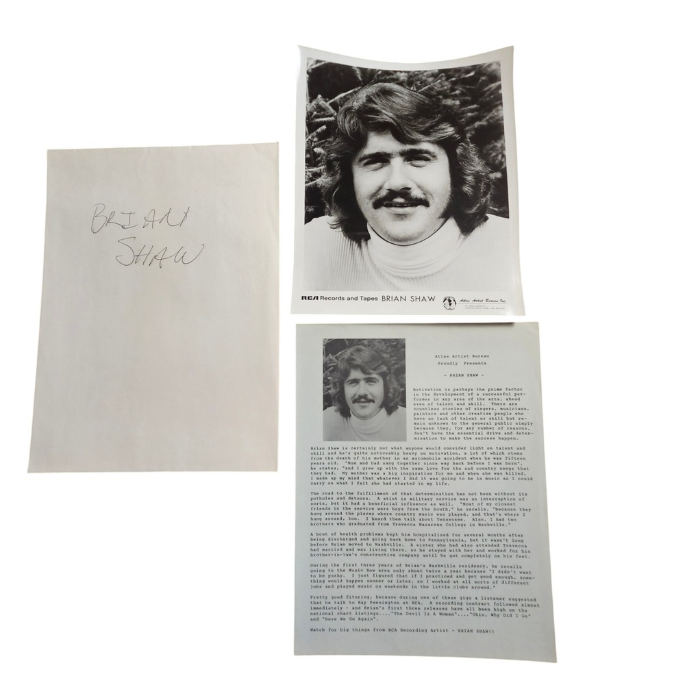 Brian Shaw Vintage 70s Country Music Singer 8x10 Press Photo & Press Release